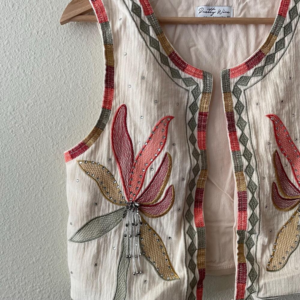 Boho Embroidered Vest fairy cottage coastal cowgirl festival | size M/L - Picture 7 of 11